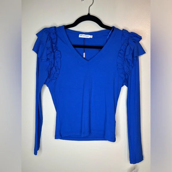 AVEC LES FILLES | RIB KNIT RUFFLE TOP - Picture 2 of 11